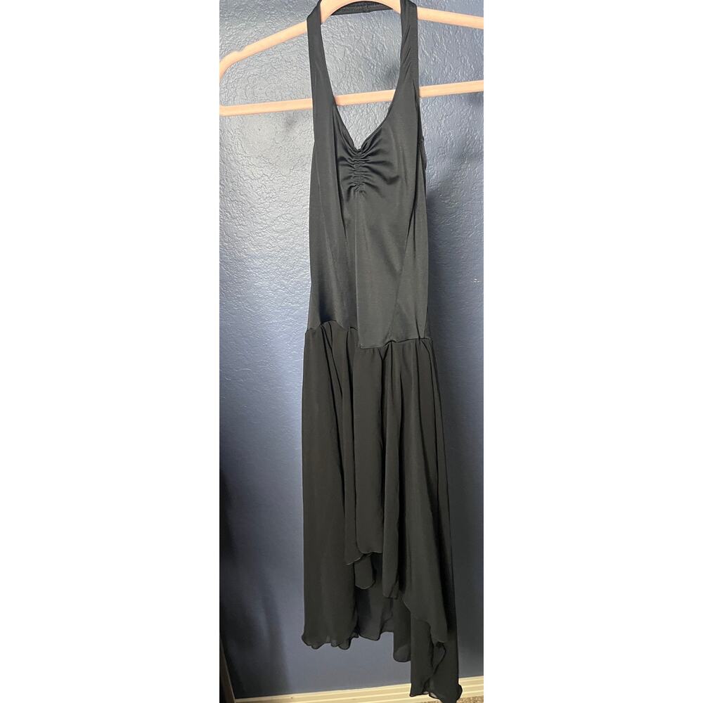 Premiere Collection Black Halter Dress Sheer Asymmetrical Hem Sleeveless Small